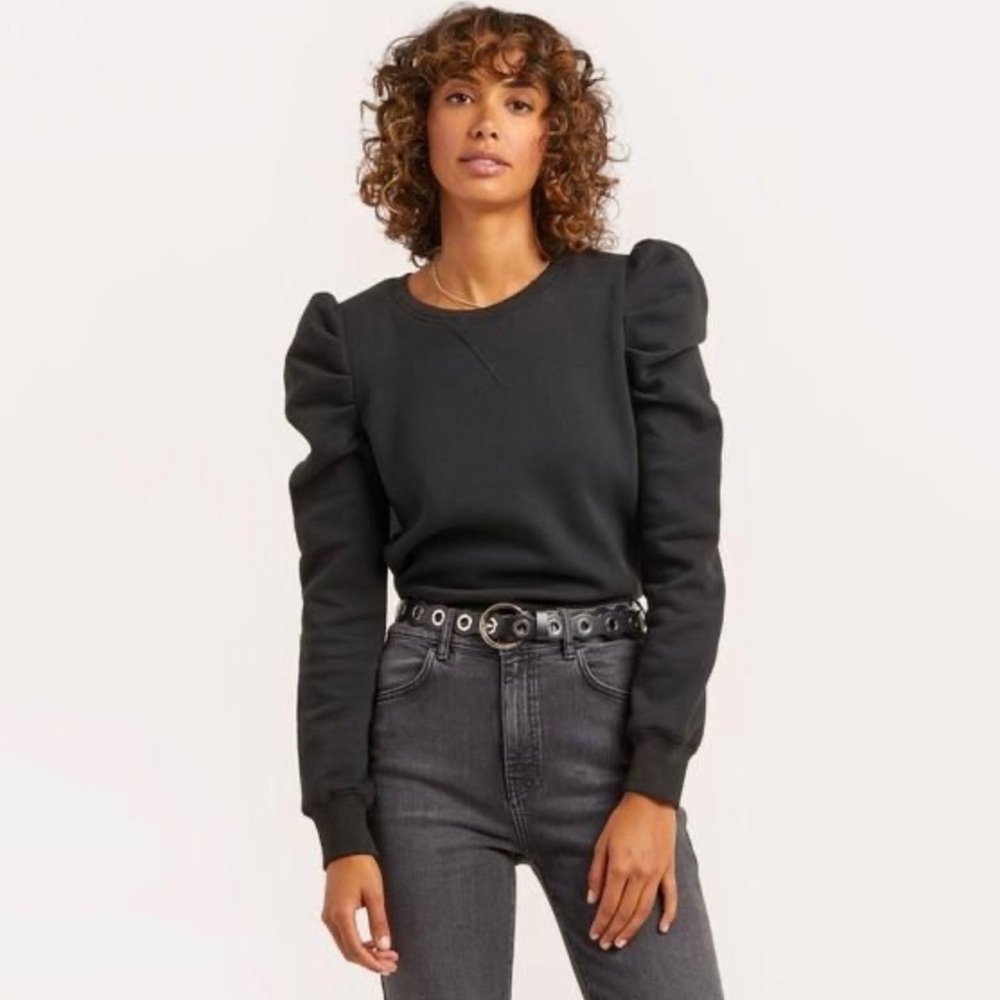 Rebecca Minkoff Tops Janine Puff Sleeve Black Sweatshirt SZ M